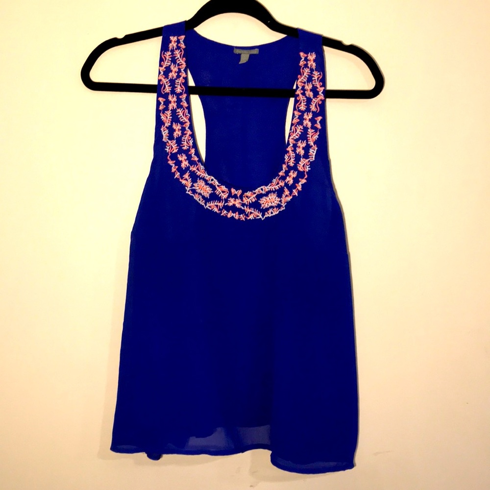 Charlotte Russe Royal Blue Tank with Embroidery
